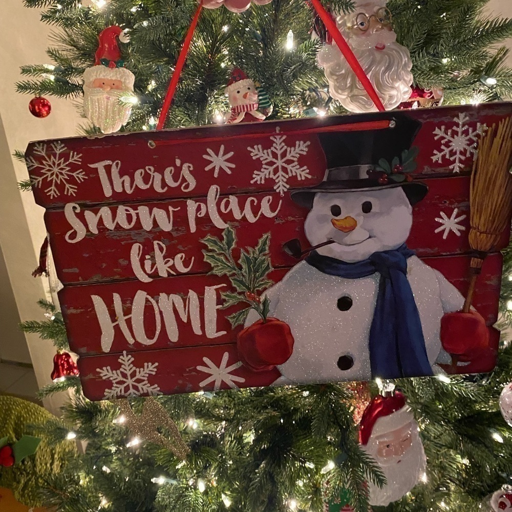 CHRISTMAS SIGN- THERES SNOW PLACE LIKE HOME SNOWMAN RUSTIC SIGN